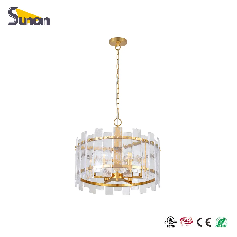 6 Light Textured Glass Cylinder Modern Chandelier
